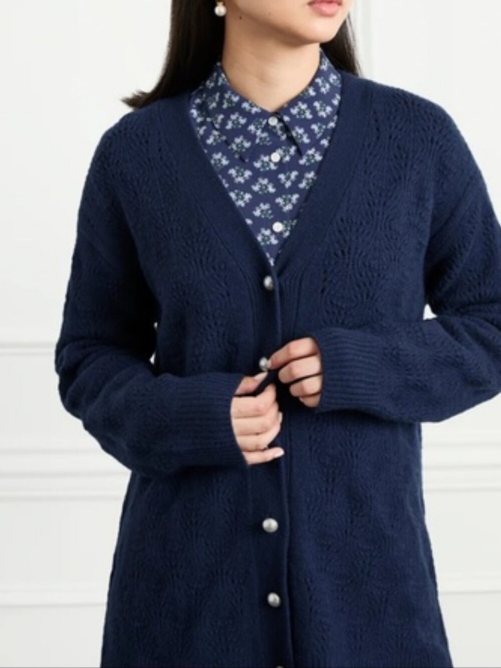 Hill House Home The Grandpa Cardigan Pearl Buttons Merino Wool Pointelle Knit